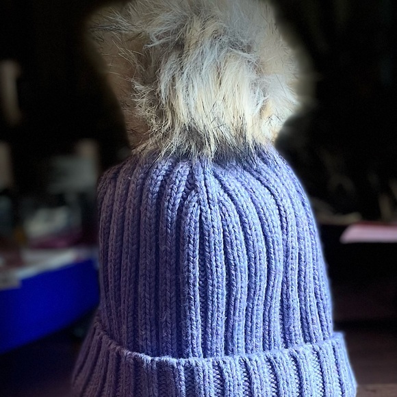 J. Crew Lilac Beanie with faux fur pompom